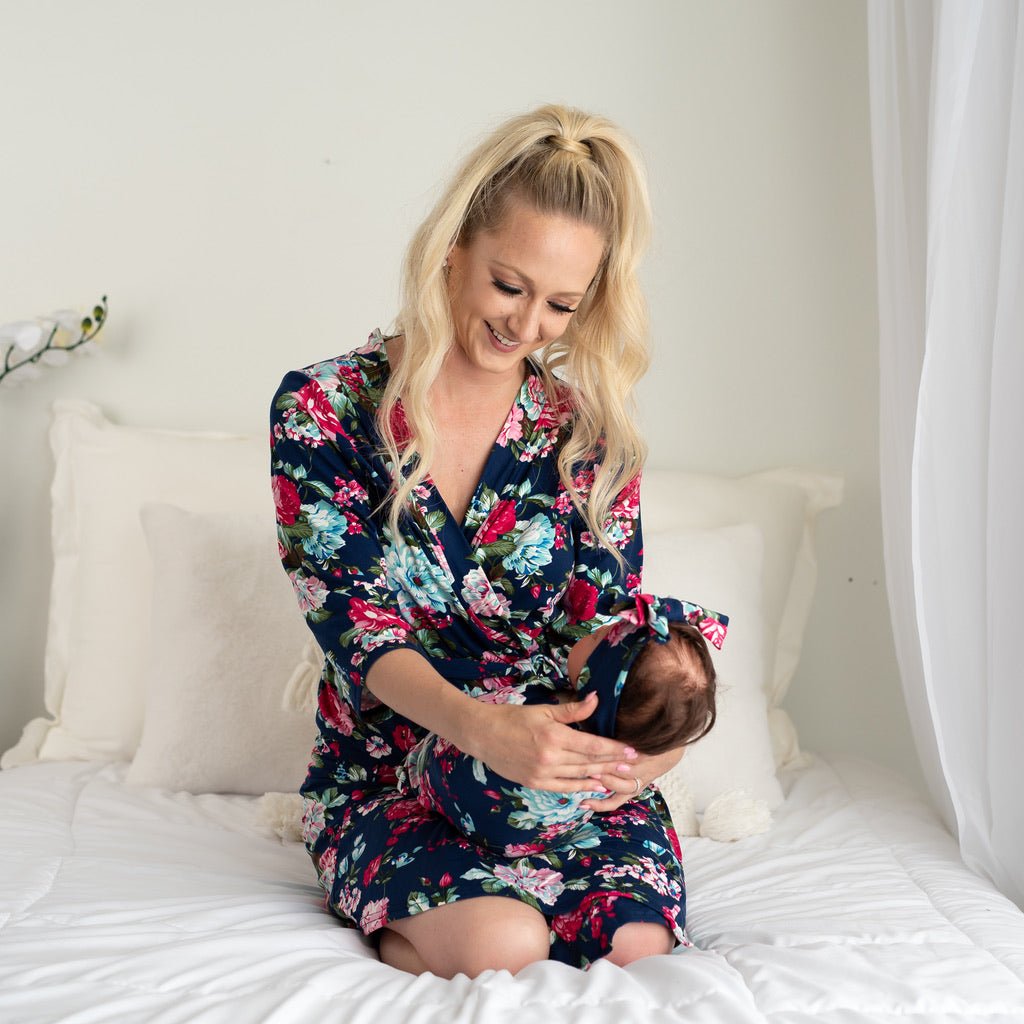 Navy Floral Robe & Navy Floral Swaddle Set - Double the Sprinkles