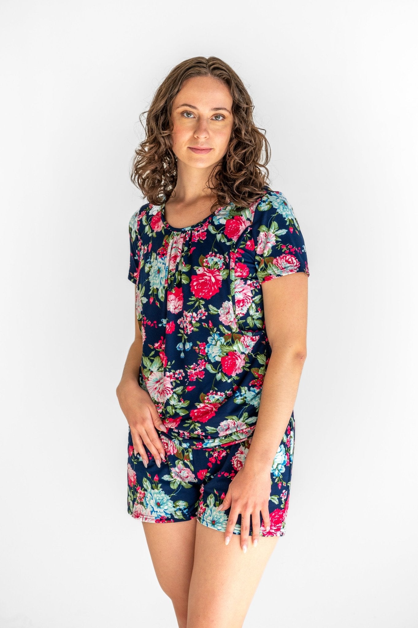 Navy Floral Shorts Maternity Nursing PJ - Double the Sprinkles