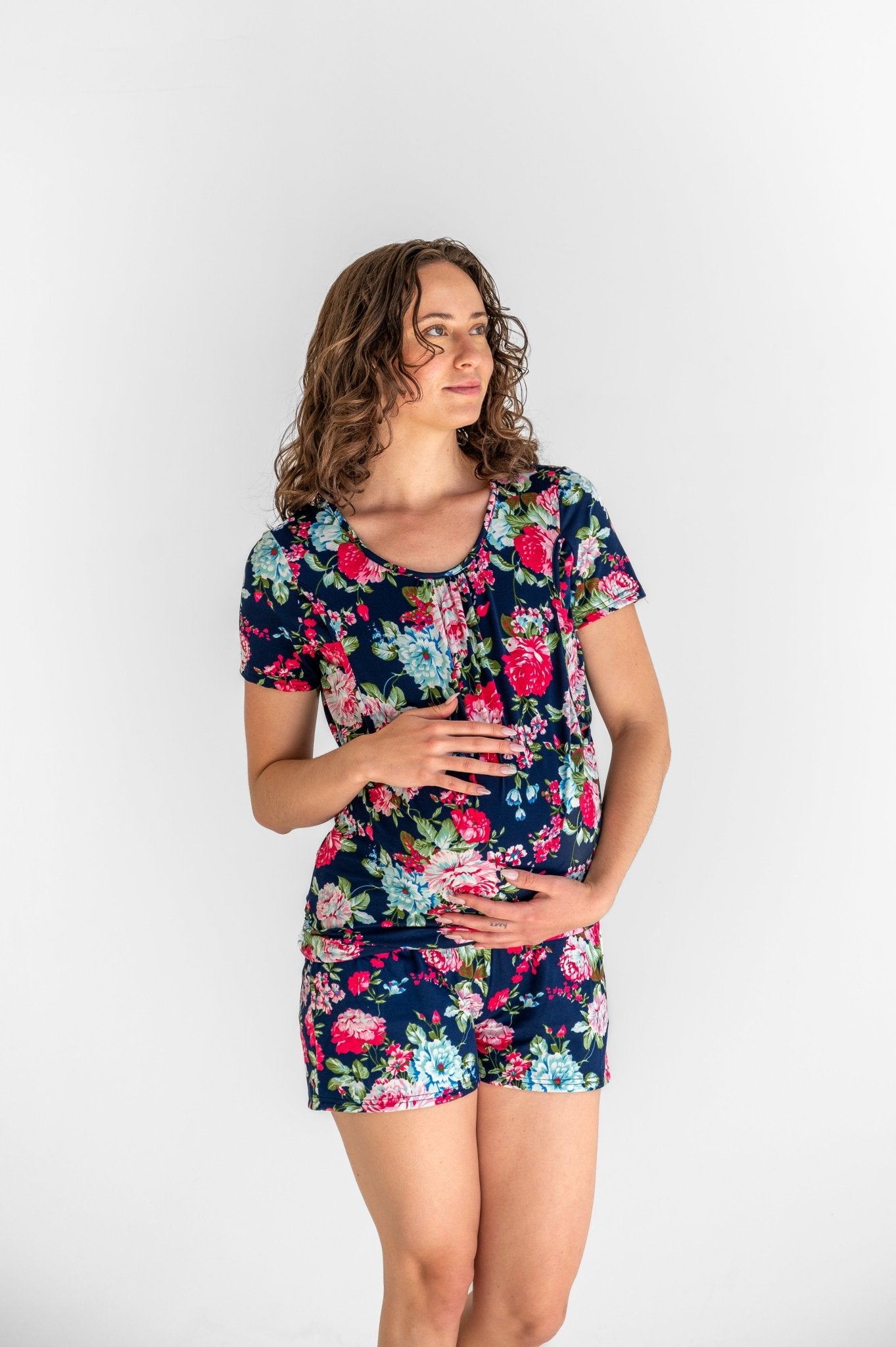 Navy Floral Shorts Maternity Nursing PJ - Double the Sprinkles